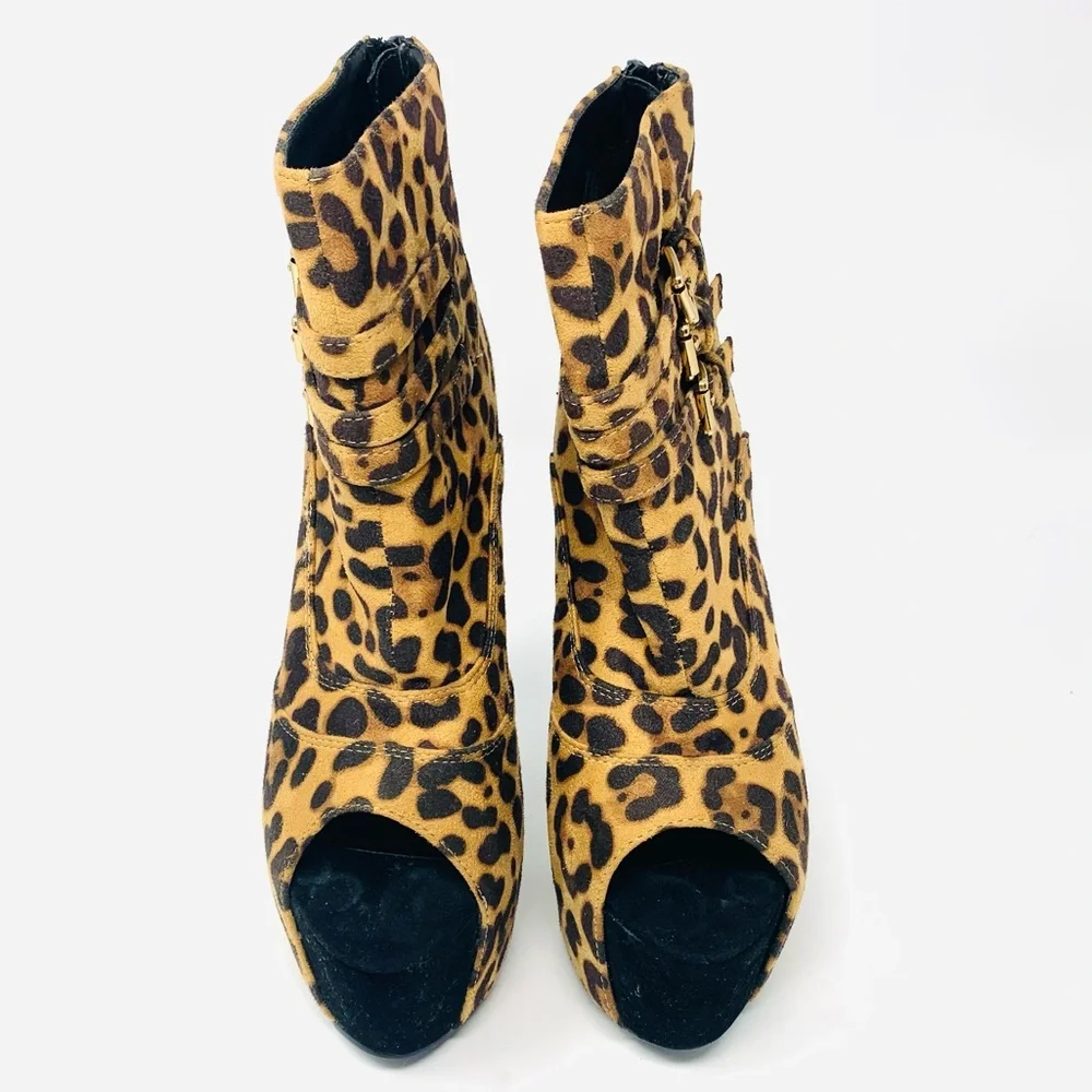 Generation Y Leopard Print Platform Heels Ankle Booties Stiletto Buckle Statemen